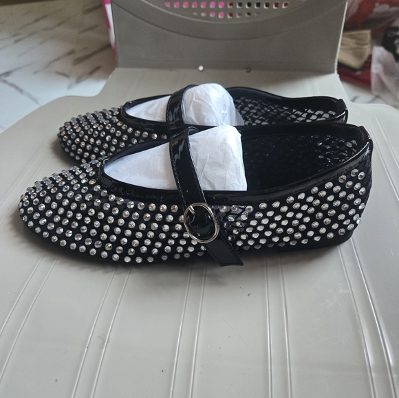Shoes - Black mesh flats covered in rhinestones size 7